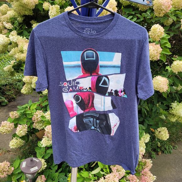 Netflix Squid Game Graphic T-shirt Masked Markers Hierarchy sz Med Heather Blue - Picture 1 of 8